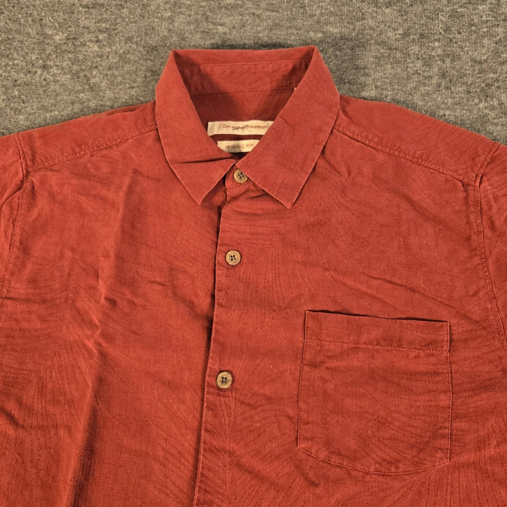 Tommy Bahama Shirt Mens Med Red Silk Tropical Palm Leaf Original Fit Button Up